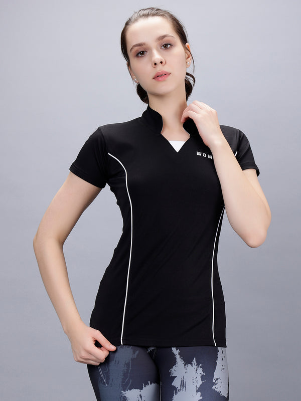 Women's Black Stretchable Active Tshirt