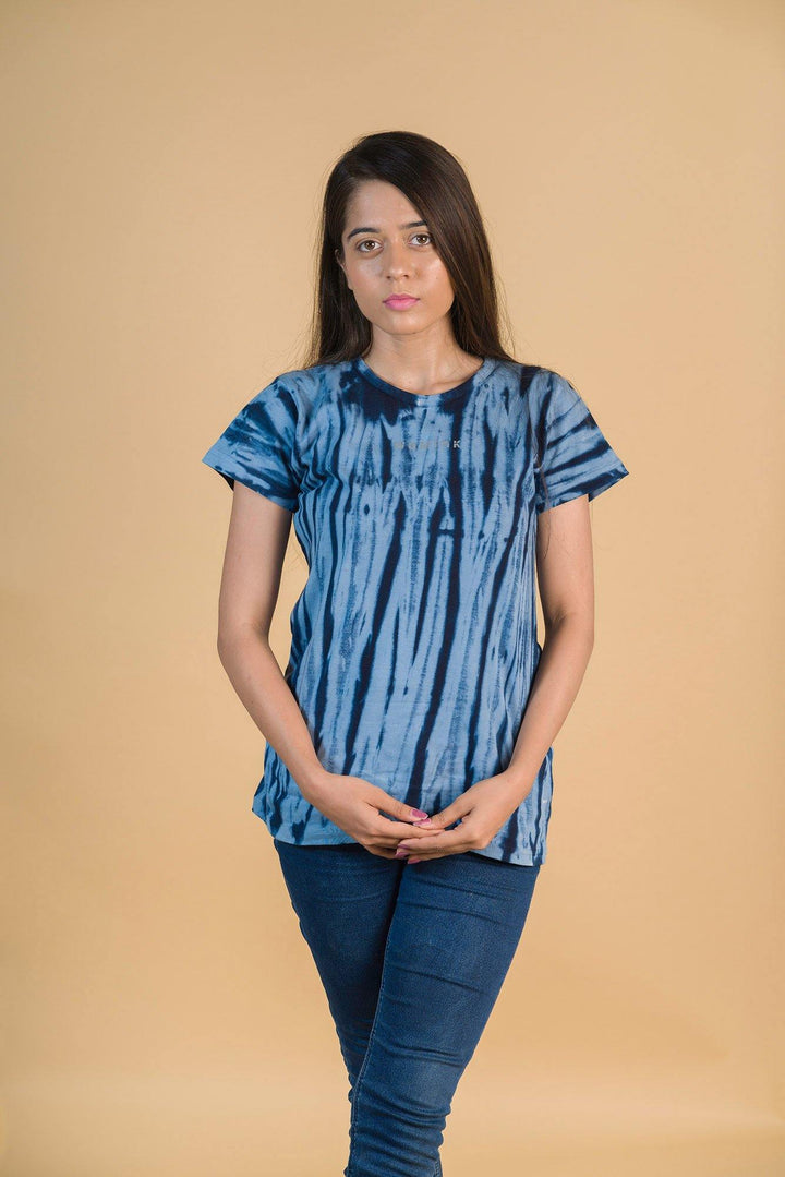Women's Cotton Basic Blue Tiedye Printe Tshirt - WOMINK