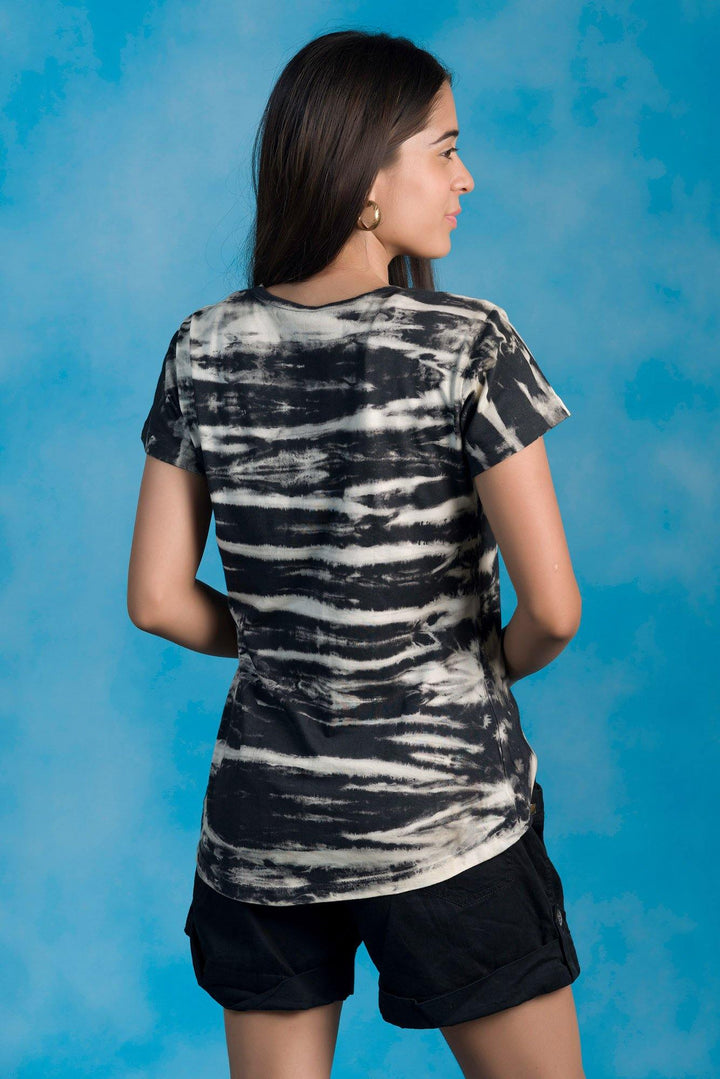 Women's Cotton Black Crop Top Tiedye Printe Tshirt - WOMINK
