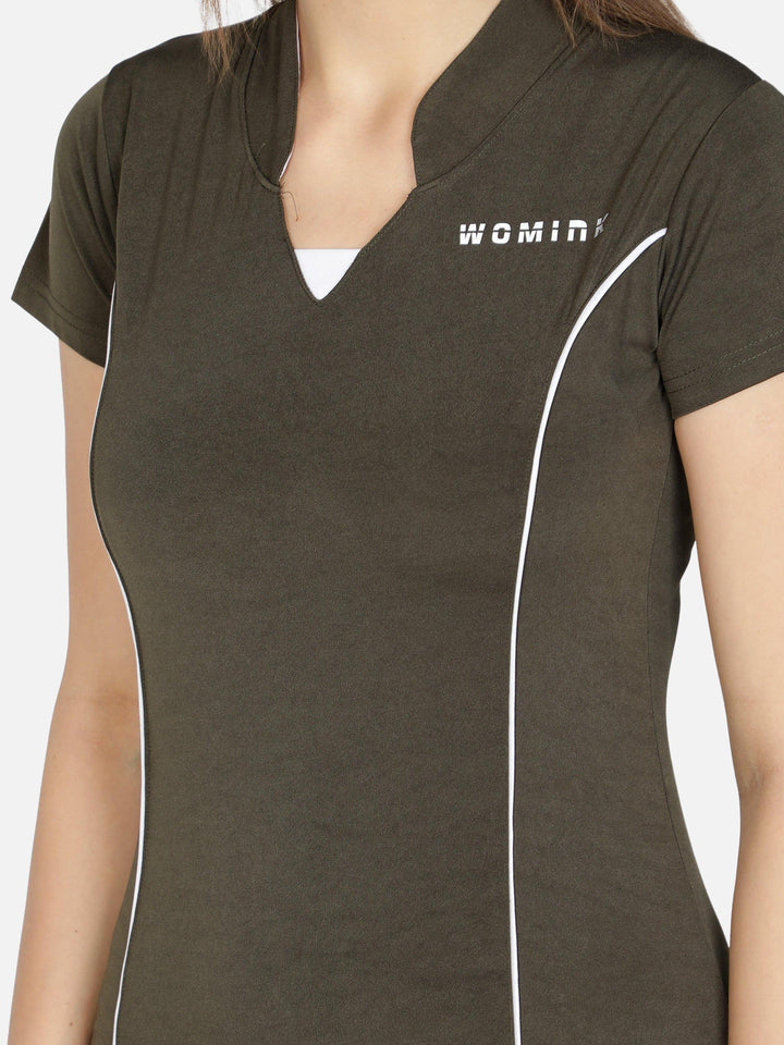 Women's Olive Stretchable Active Tshirt - WOMINK
