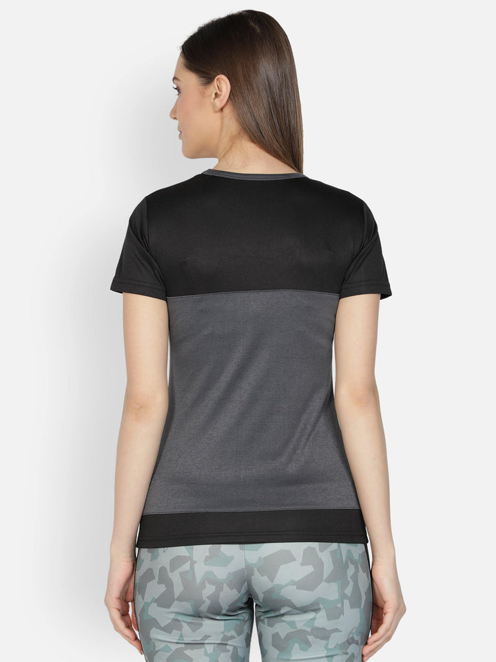Women's Crew Neck Dark Grey Textured Active T-Shirt - WOMINK