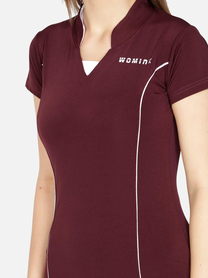 Women's Maroon Stretchable Active Tshirt - WOMINK