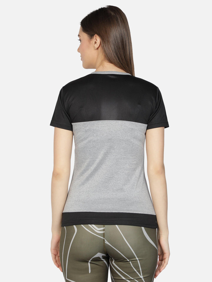 Women's Crew Neck Grey Textured Active T-Shirt - WOMINK