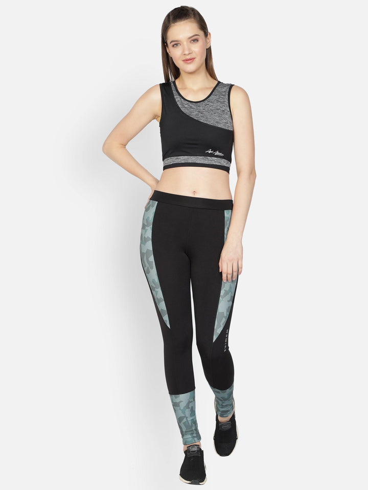 Women's Black Print Block Fitted Active Trackpant - WOMINK