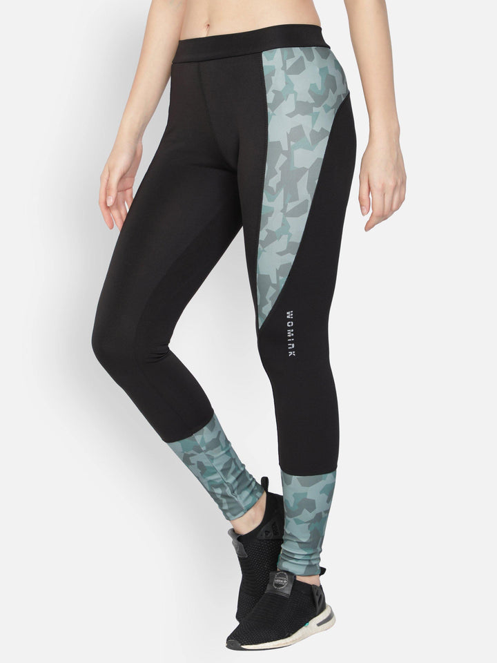 Women's Black Print Block Fitted Active Trackpant - WOMINK
