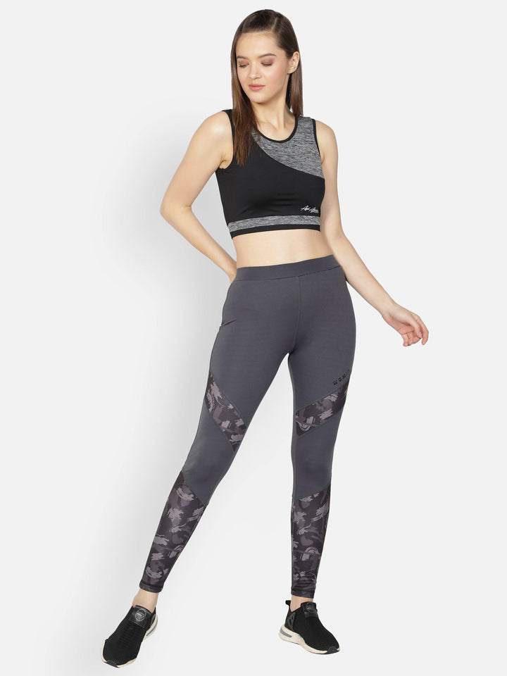 Women's Dark Grey Colour Block Fitted Active Trackpant - WOMINK