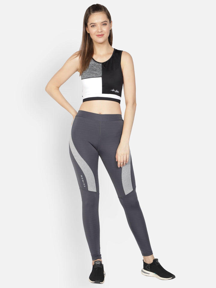 Women's Colour block Dark Grey Fitted Track Pants - WOMINK