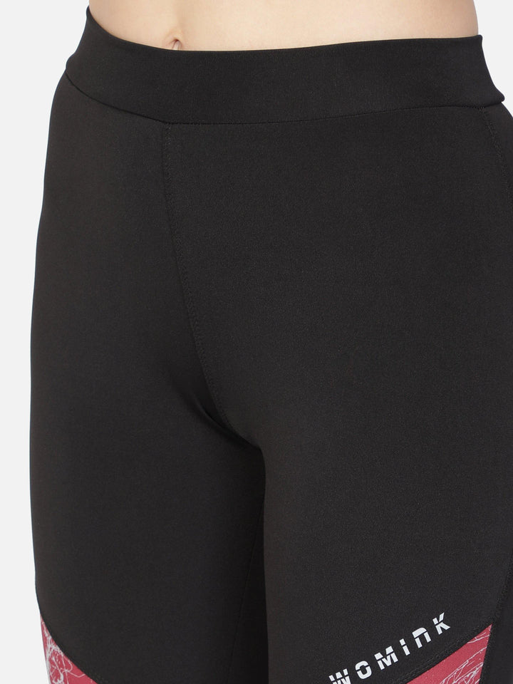 Women's Black Colour Block Fitted Active Trackpant - WOMINK