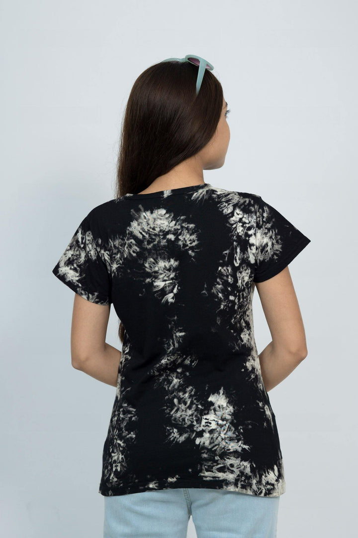 Women's Cotton Basic Black Tiedye Printe Tshirt - WOMINK